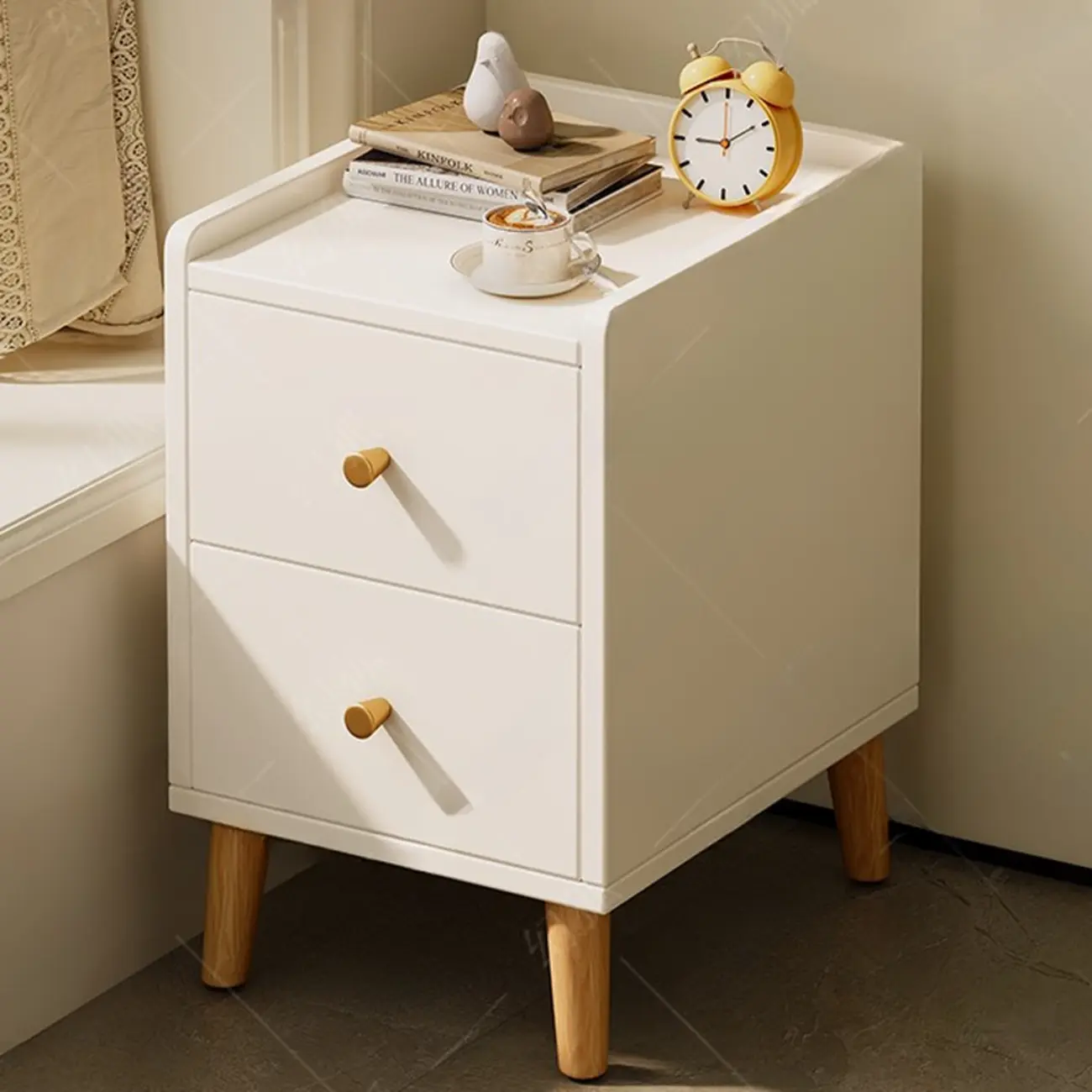 Modern White Wooden Bedside Table with Drawers Image - 4 | homeyfad