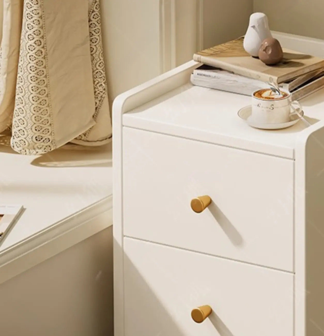 Modern White Wooden Bedside Table with Drawers Image - 6 | homeyfad
