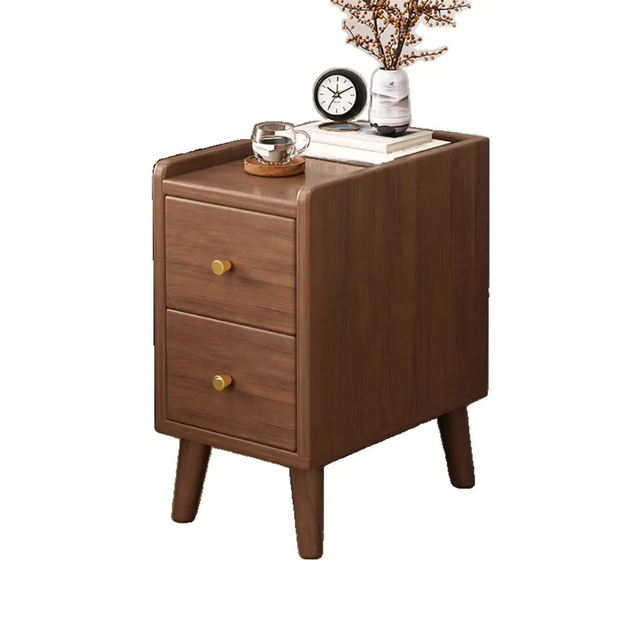 Modern White Wooden Bedside Table with Drawers Image - 9