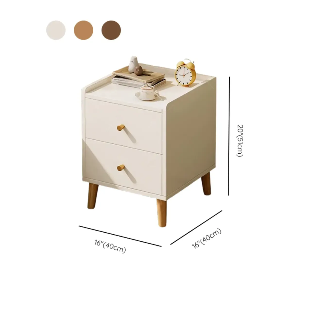 Modern White Wooden Bedside Table with Drawers Image - 15