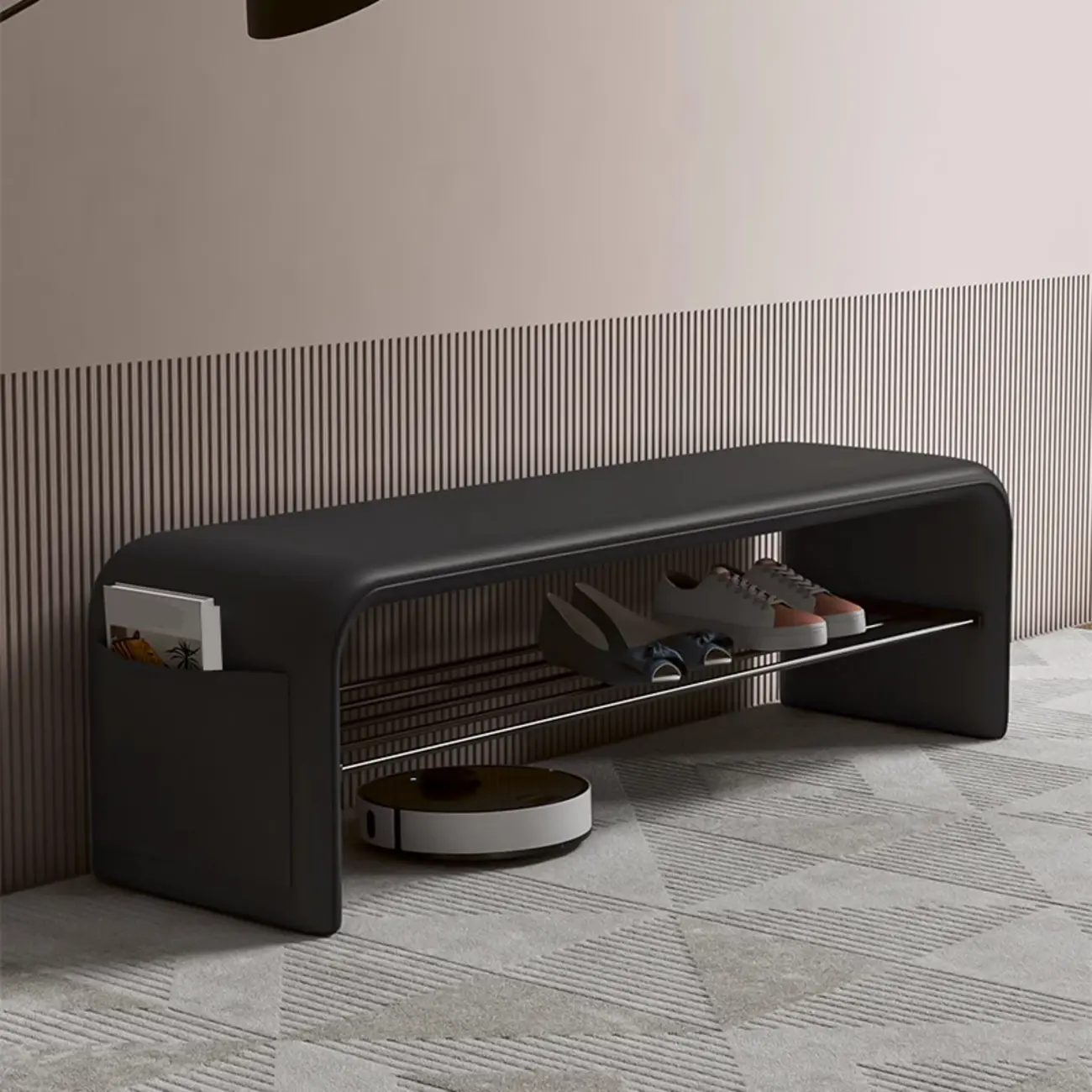 Minimalist Long Leather Cushioned Storage Bedroom Bench Image - 2 | homeyfad