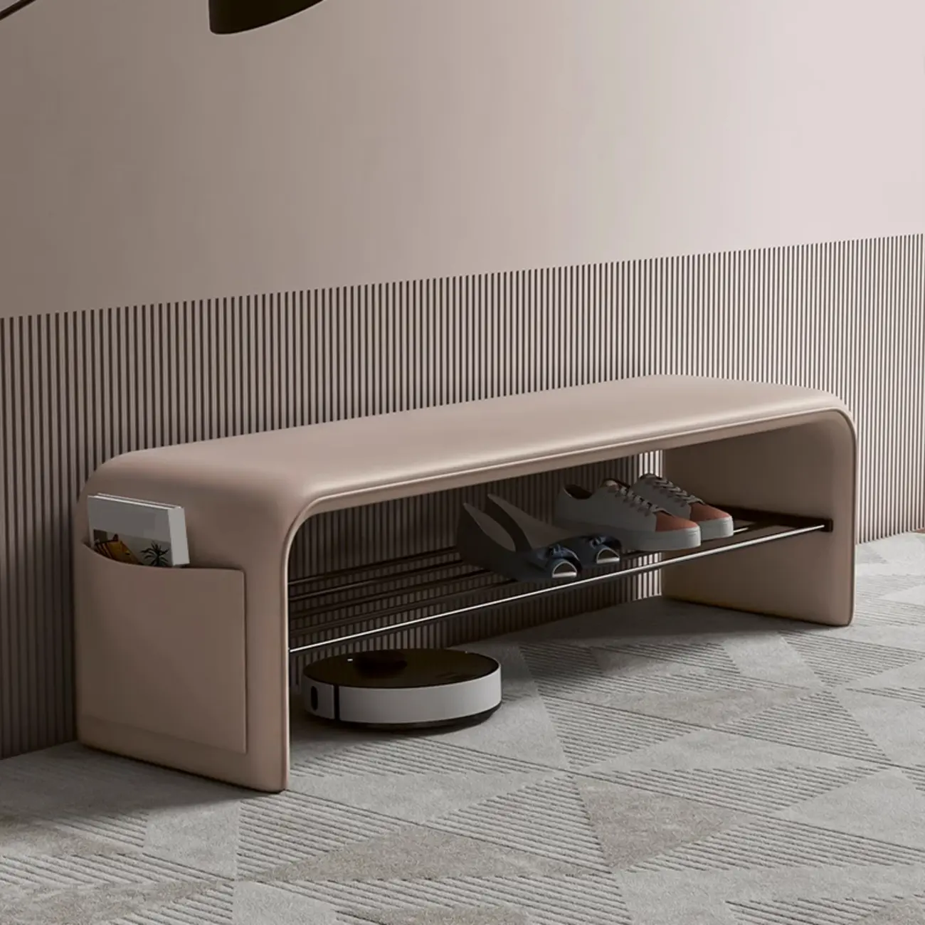 Minimalist Long Leather Cushioned Storage Bedroom Bench Image - 4 | homeyfad