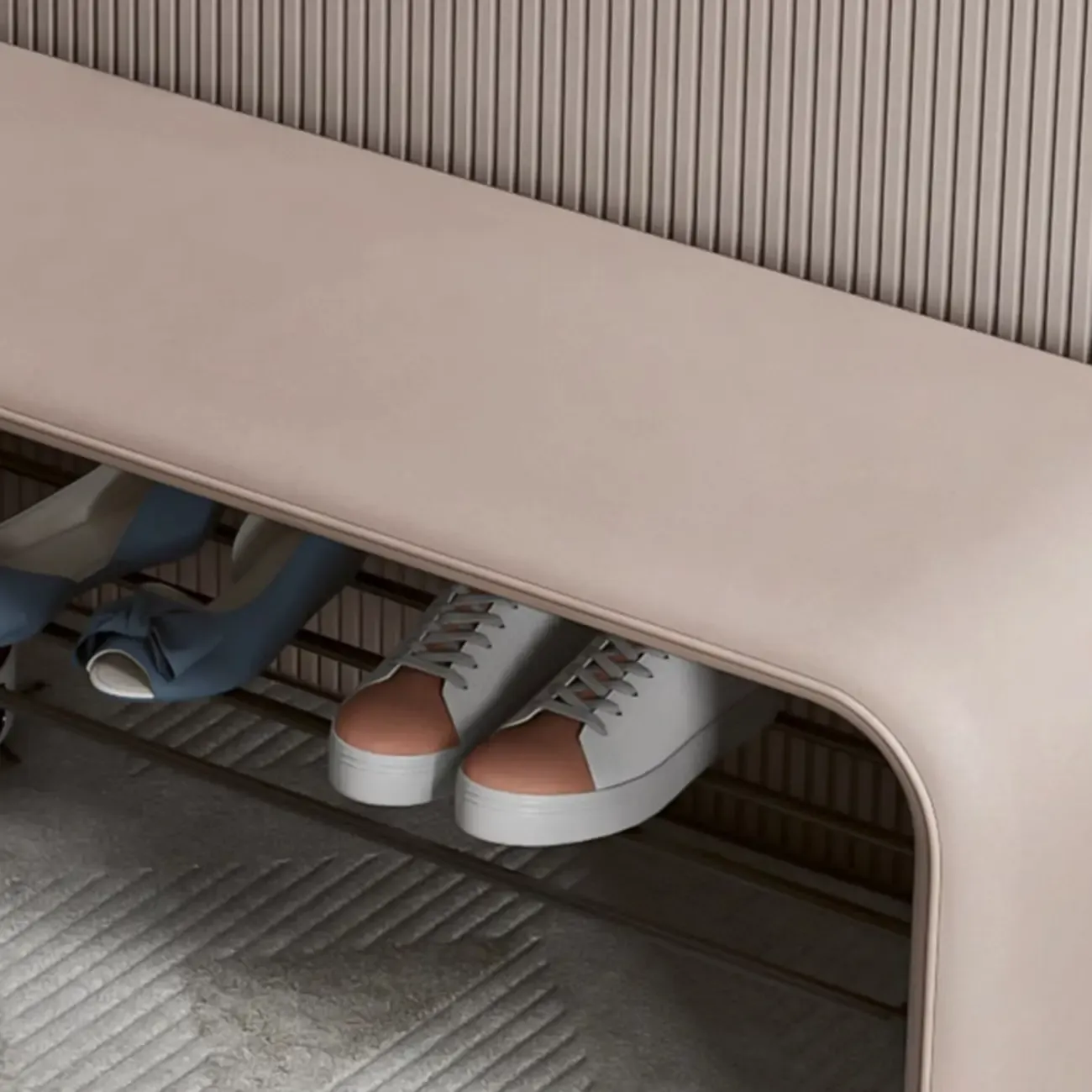 Minimalist Long Leather Cushioned Storage Bedroom Bench Image - 10