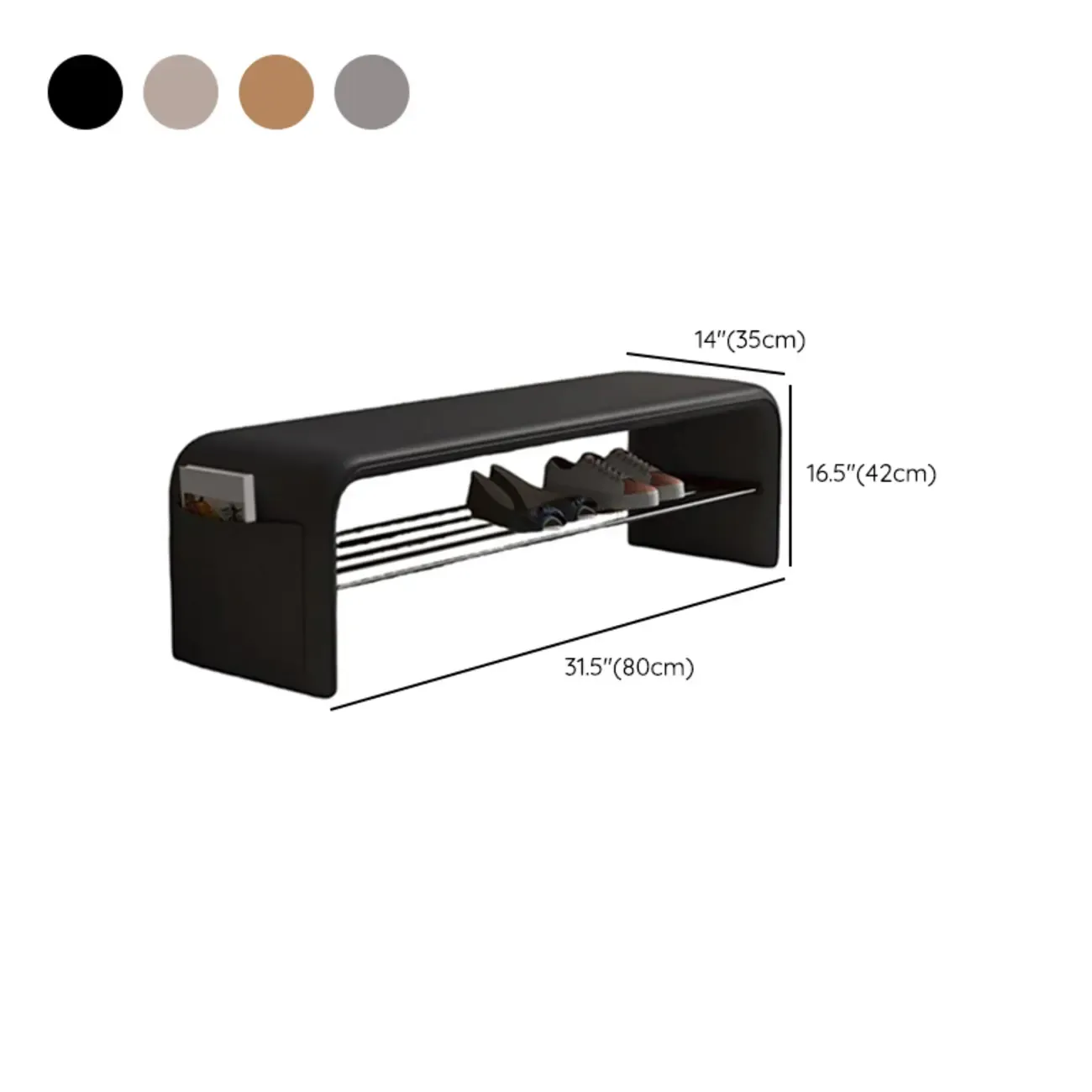 Minimalist Long Leather Cushioned Storage Bedroom Bench Image - 14