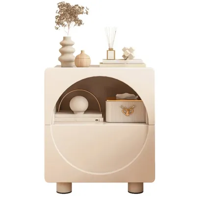 Modern 2-Tier Wooden Small Nightstand in White/Grey Image - 10