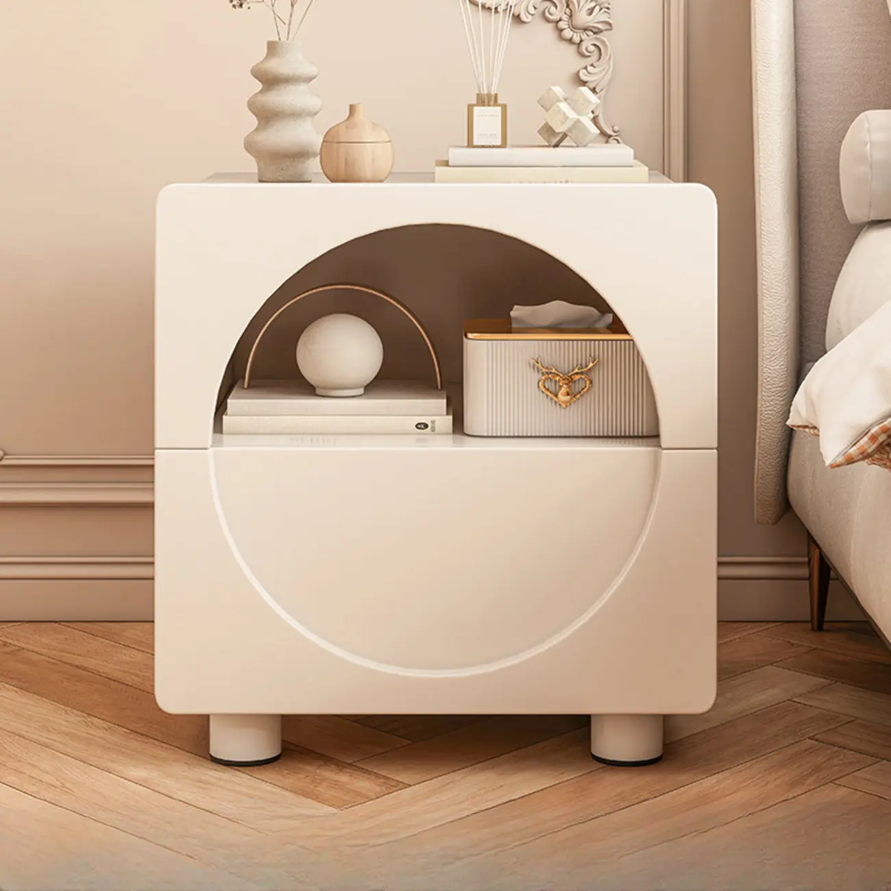 Modern 2-Tier Wooden Small Nightstand in White/Grey Image - 3 | homeyfad