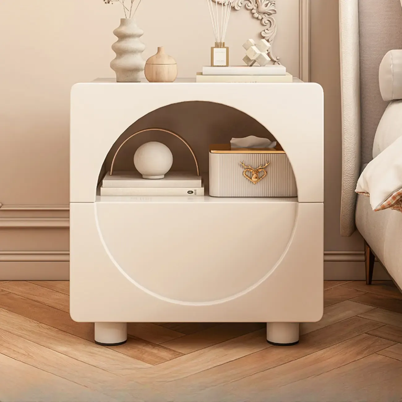 Modern 2-Tier Wooden Small Nightstand in White/Grey Image - 3