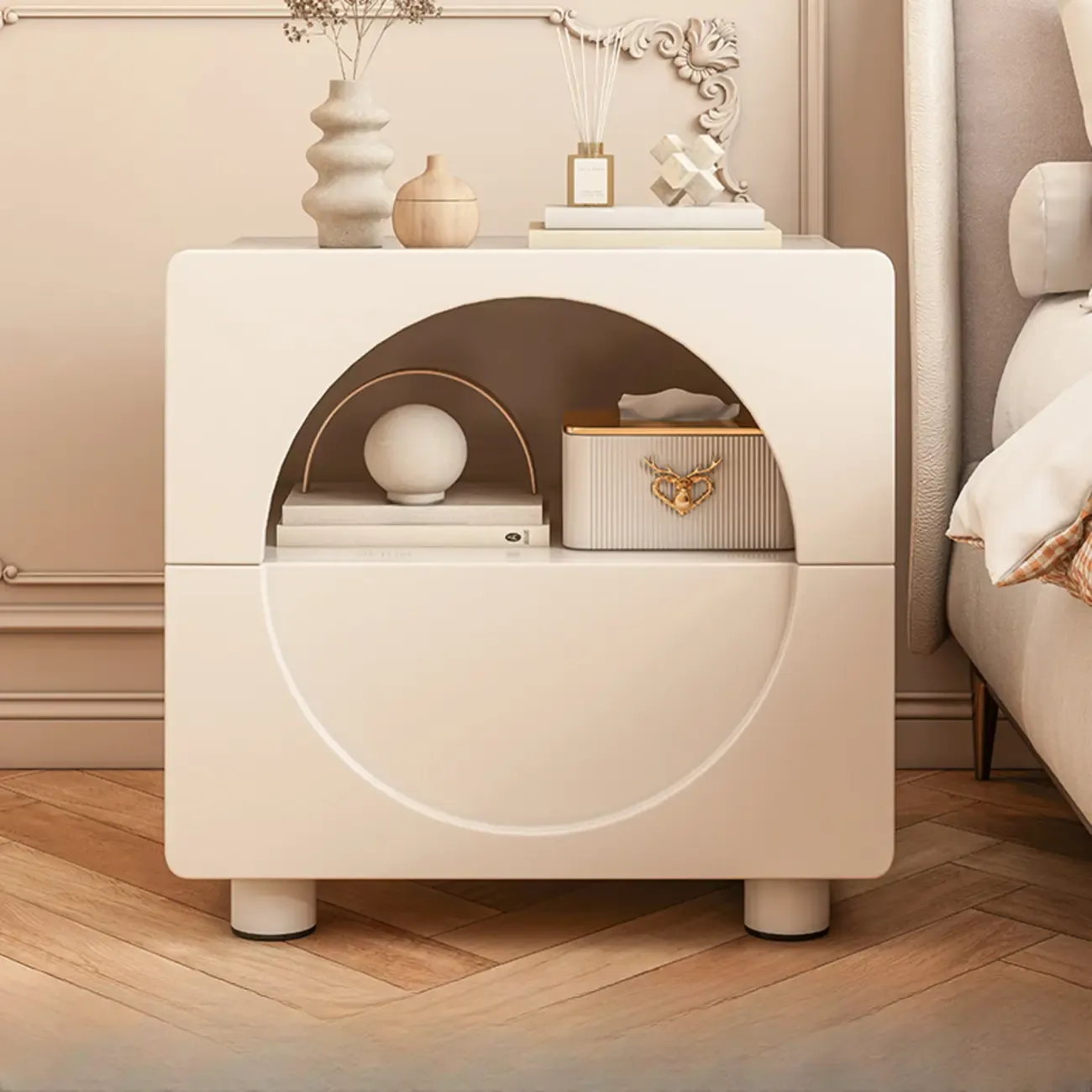 Modern 2-Tier Wooden Small Nightstand in White/Grey Image - 7