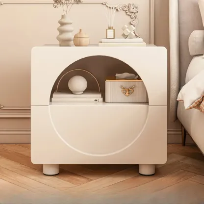 Modern 2-Tier Wooden Small Nightstand in White/Grey Image - 7