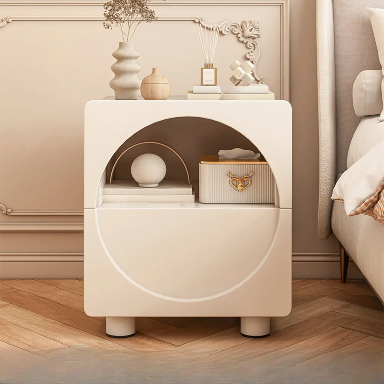 Modern 2-Tier Wooden Small Nightstand in White/Grey Image - 1 | homeyfad