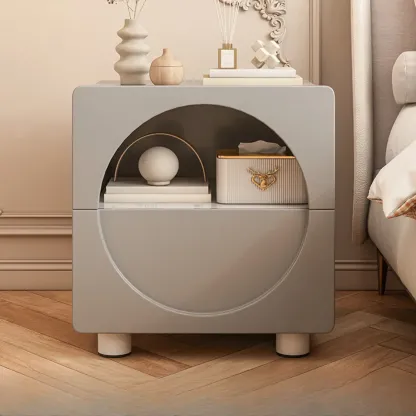 Modern 2-Tier Wooden Small Nightstand in White/Grey Image - 5