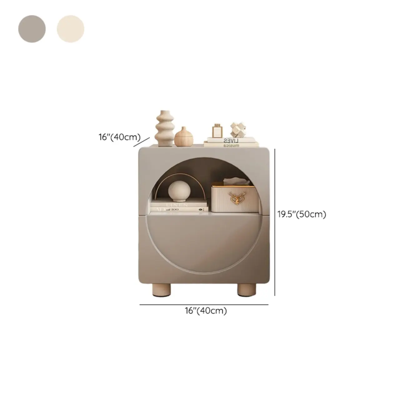 Modern 2-Tier Wooden Small Nightstand in White/Grey #size