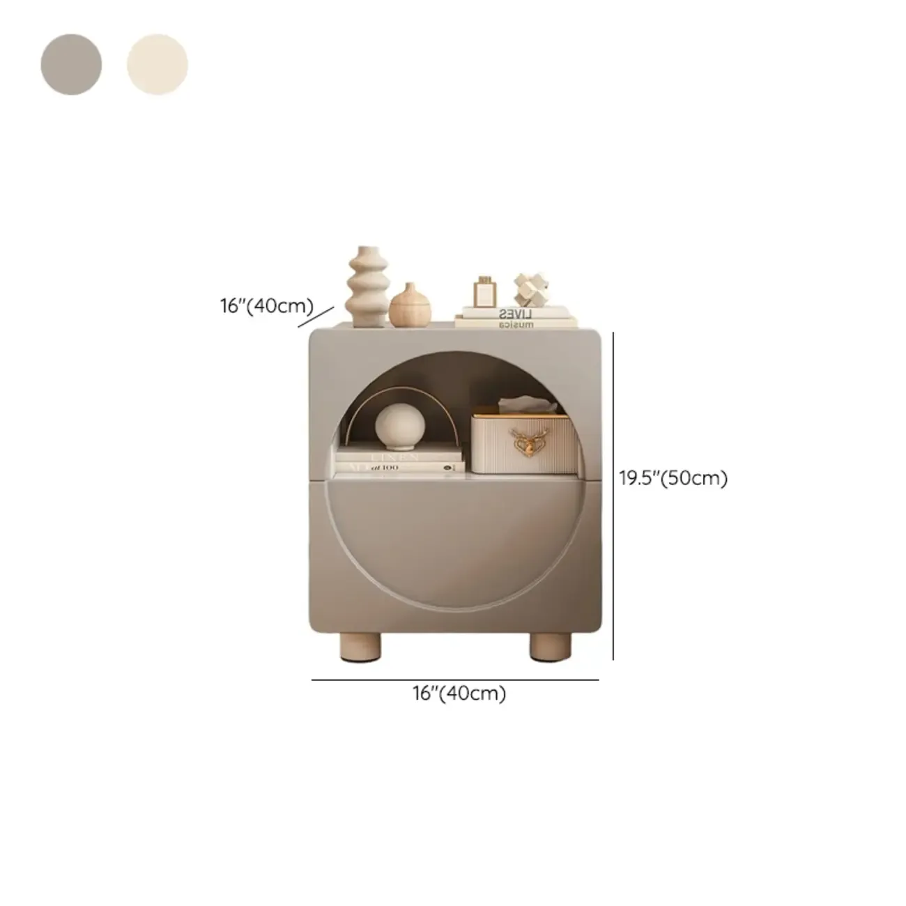 Modern 2-Tier Wooden Small Nightstand in White/Grey #size