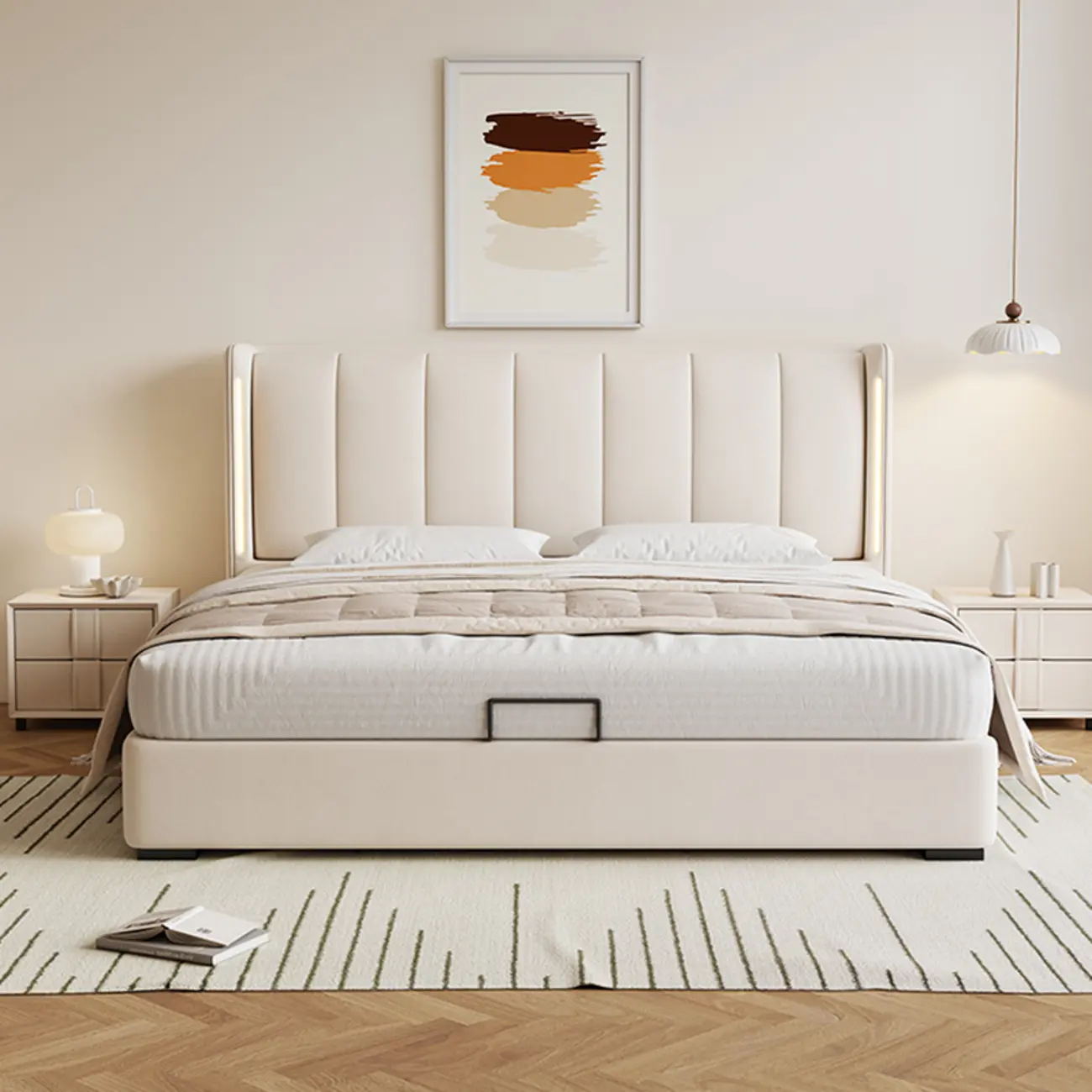 Contemporary White Wingback Lift-Up Storage Platform Bed Image - 1 | homeyfad