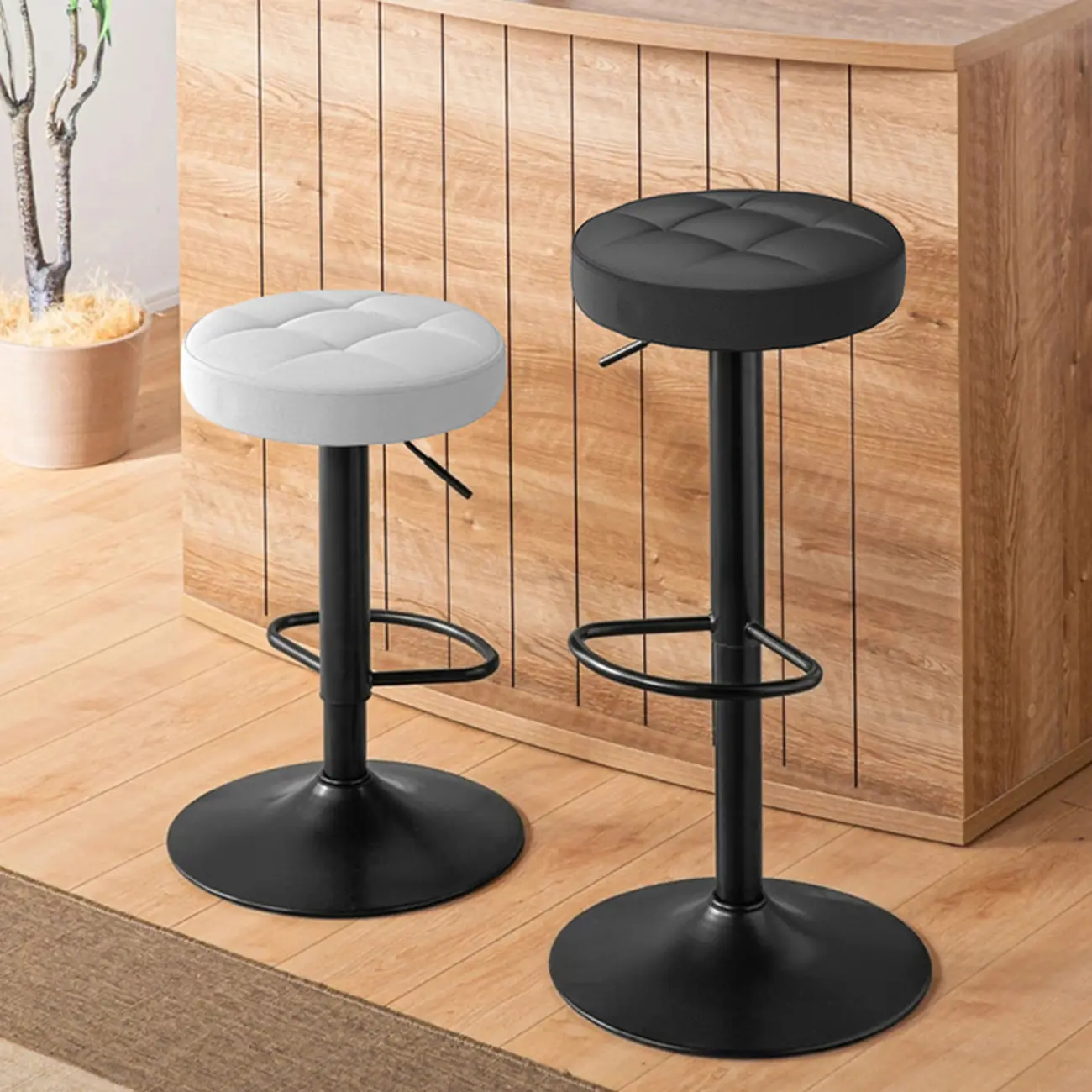 Minimalist Round Adjustable Swivel Bar Stools Image - 1 | homeyfad