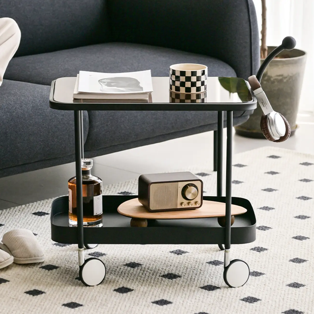 Rectangular Tall Rotating Modern Glass Metal Side Table Image - 2 | homeyfad