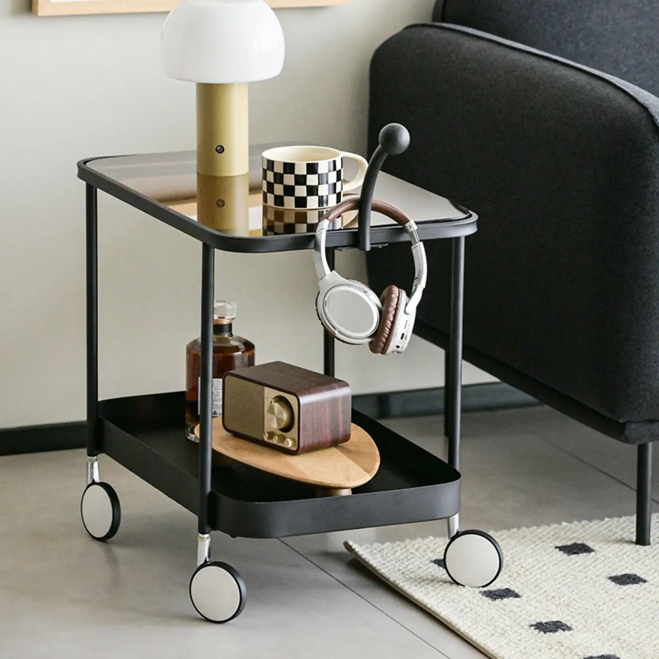 Rectangular Tall Rotating Modern Glass Metal Side Table Image - 1 | homeyfad