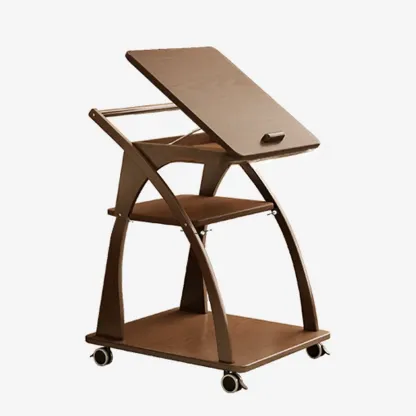Versatile Nut-Brown Wooden Tiltable Top Wheeled Side Table Image - 4