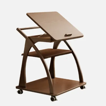 Versatile Nut-Brown Wooden Tiltable Top Wheeled Side Table Image - 5
