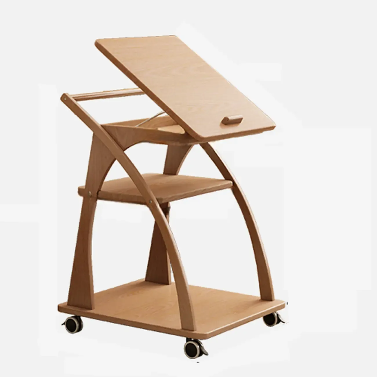 Versatile Nut-Brown Wooden Tiltable Top Wheeled Side Table Image - 6