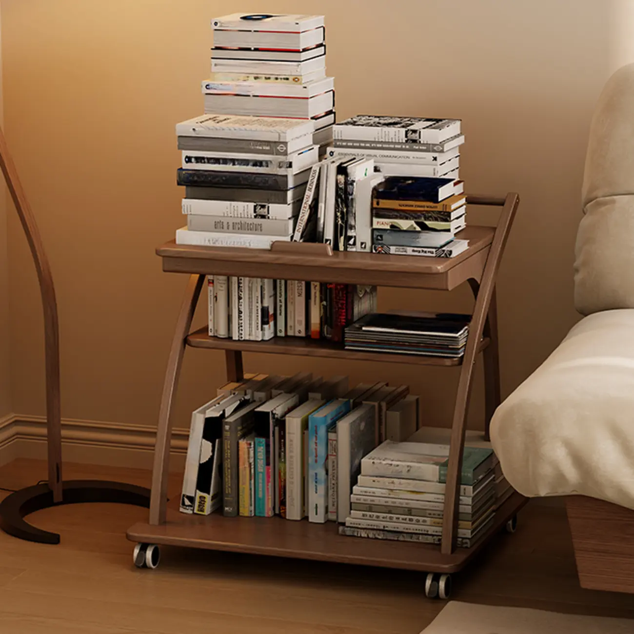 Versatile Nut-Brown Wooden Tiltable Top Wheeled Side Table Image - 2 | homeyfad