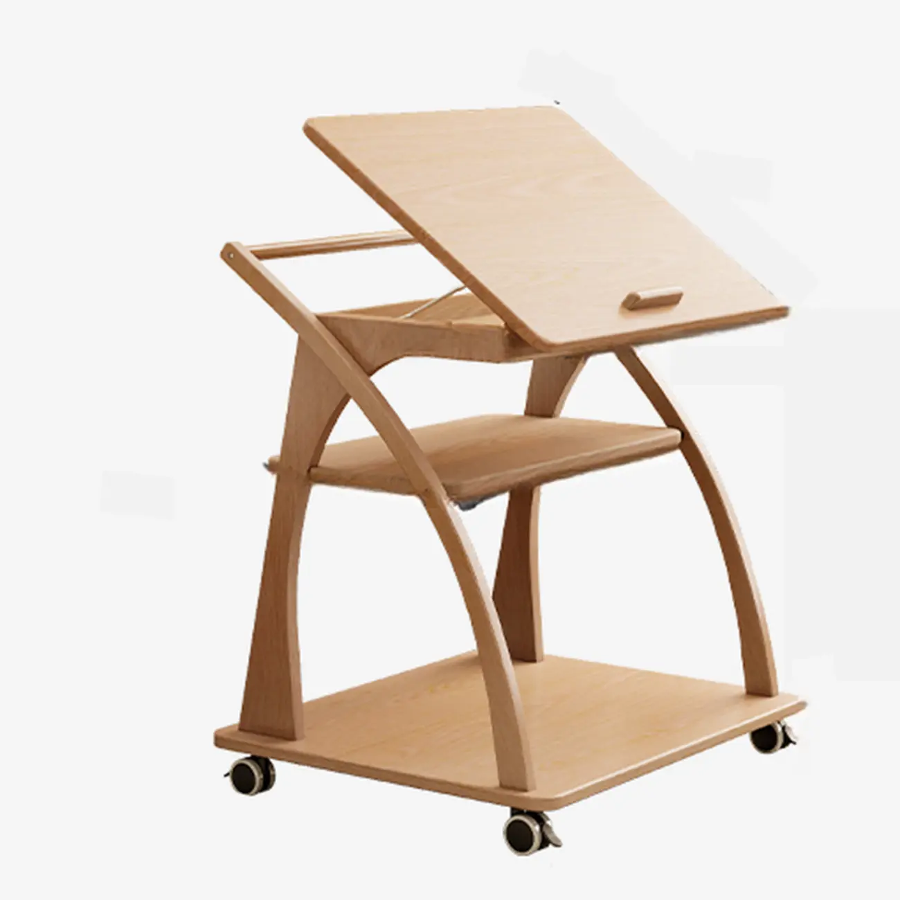 Versatile Nut-Brown Wooden Tiltable Top Wheeled Side Table Image - 7 | homeyfad