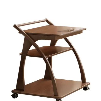 Versatile Nut-Brown Wooden Tiltable Top Wheeled Side Table Image - 8