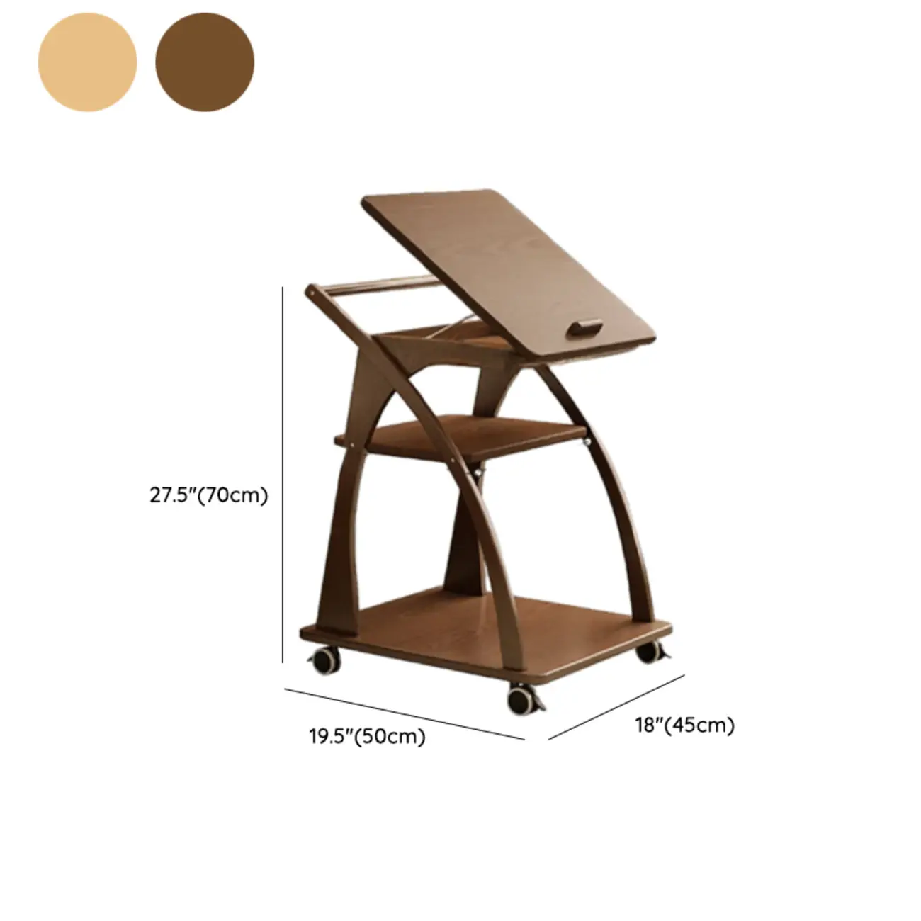 Versatile Nut-Brown Wooden Tiltable Top Wheeled Side Table #size | homeyfad