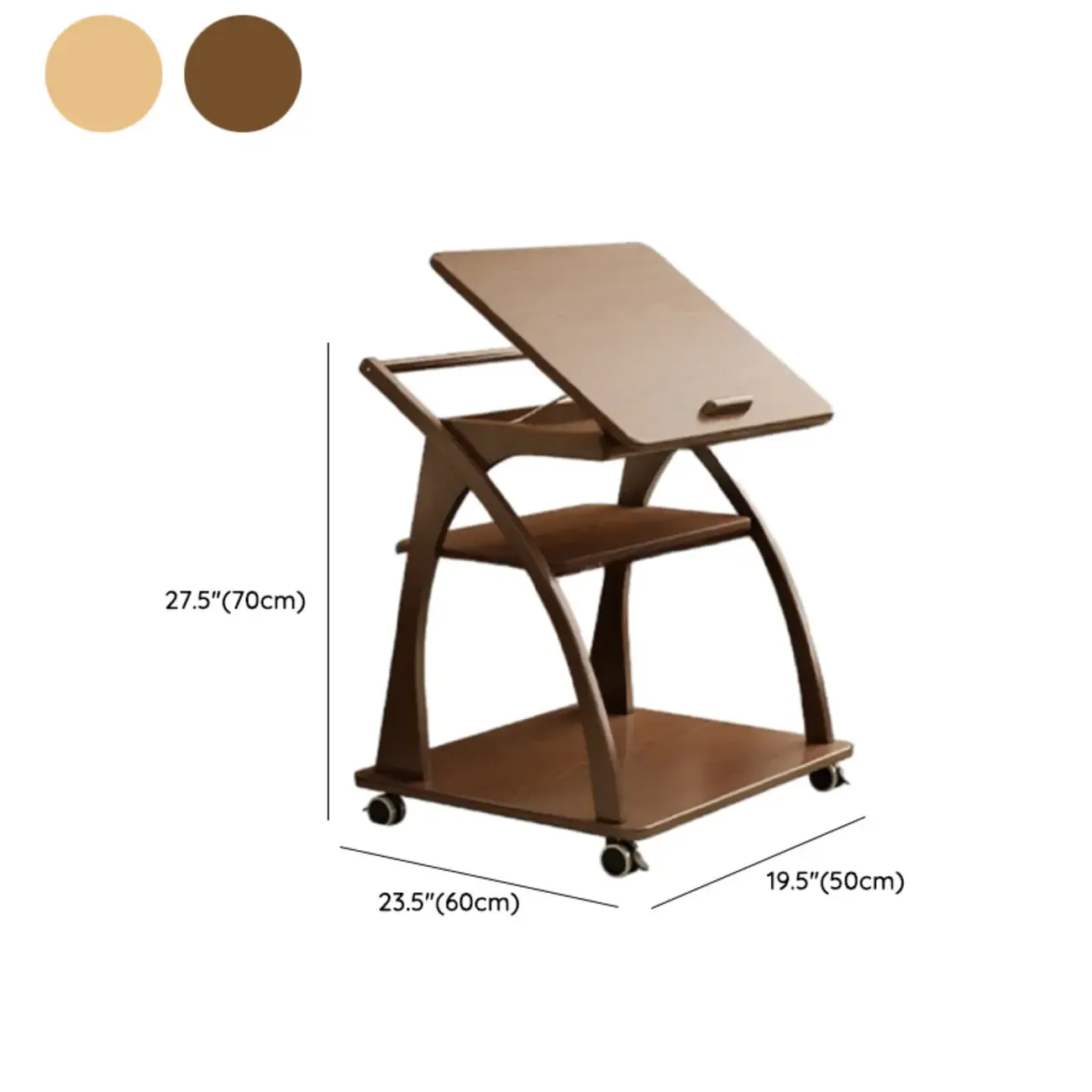 Versatile Nut-Brown Wooden Tiltable Top Wheeled Side Table Image - 16
