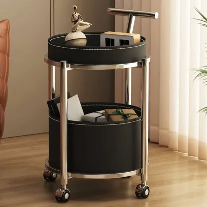 Convenient 2 Tiers Orange Cylinder Leather Side Table Image - 6