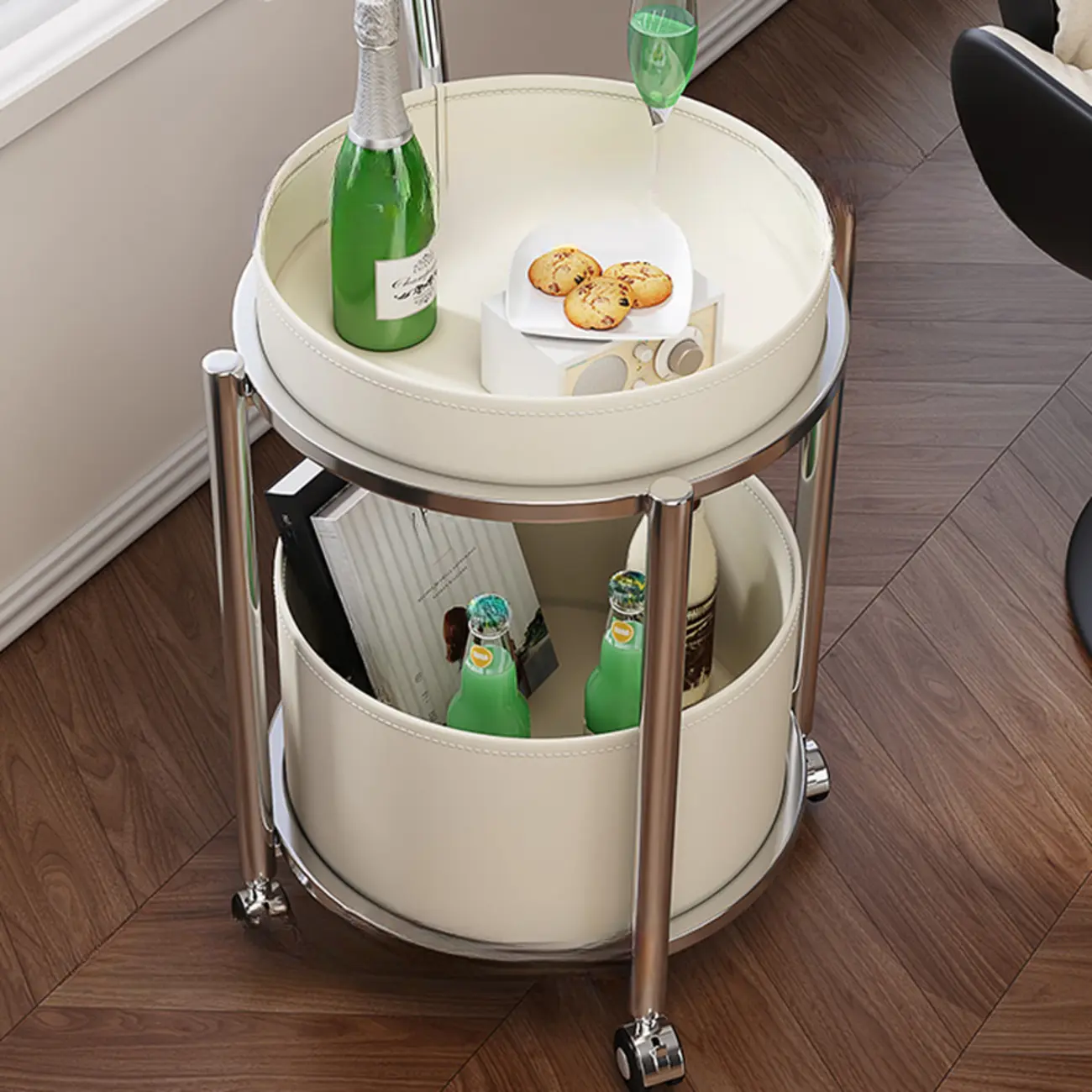 Convenient 2 Tiers Orange Cylinder Leather Side Table Image - 2 | homeyfad