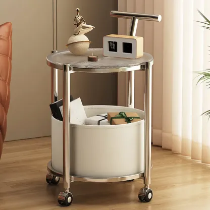 Convenient 2 Tiers Orange Cylinder Leather Side Table Image - 7