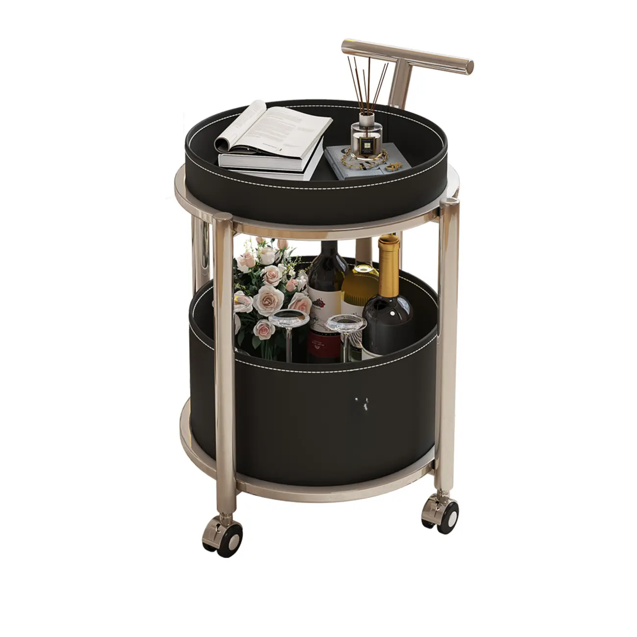 Convenient 2 Tiers Orange Cylinder Leather Side Table Image - 9 | homeyfad