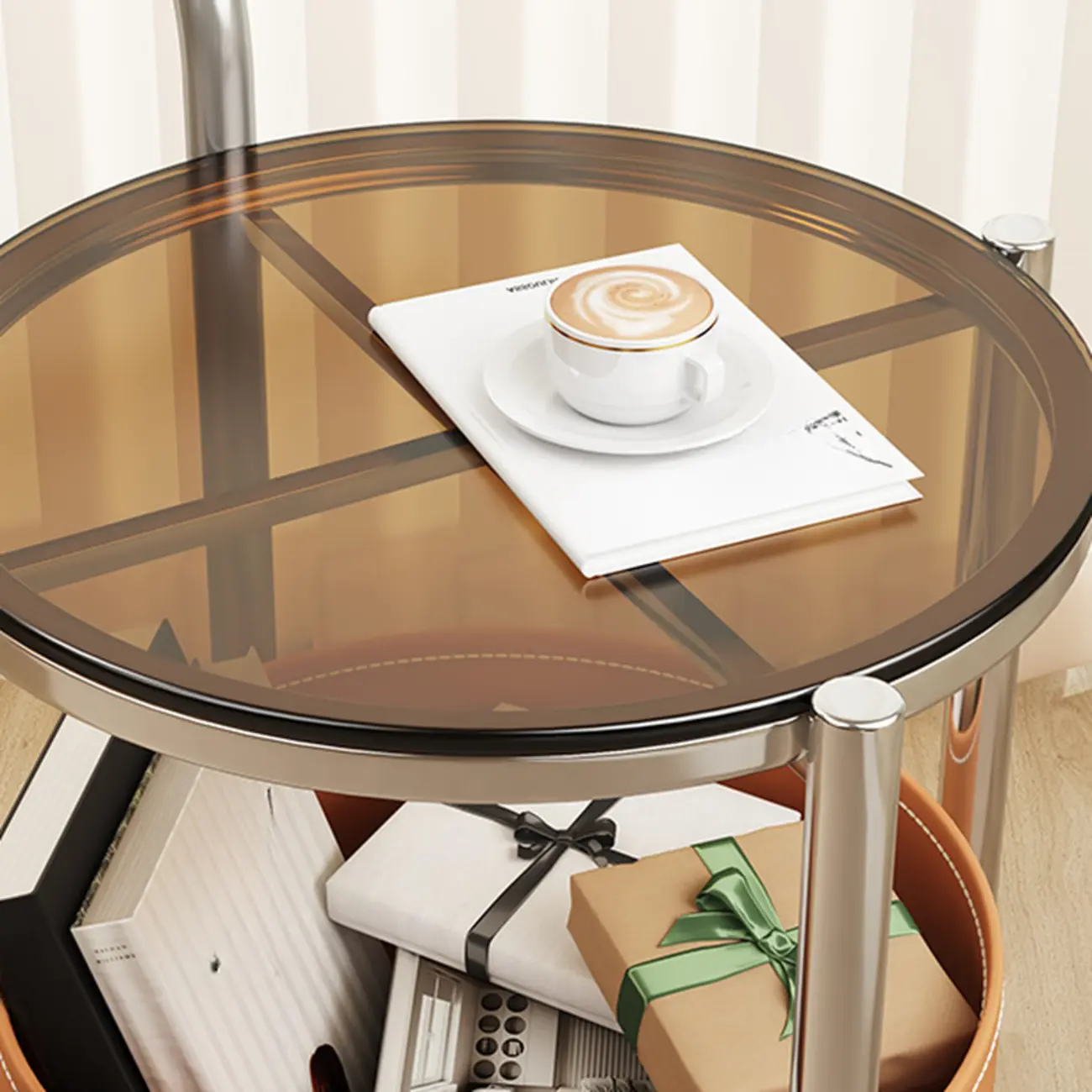 Convenient 2 Tiers Orange Cylinder Leather Side Table Image - 11 | homeyfad