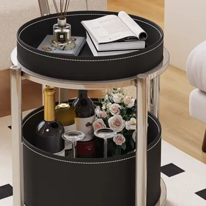 Convenient 2 Tiers Orange Cylinder Leather Side Table Image - 10