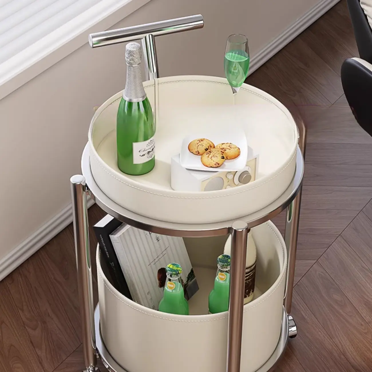 Convenient 2 Tiers Orange Cylinder Leather Side Table Image - 12 | homeyfad