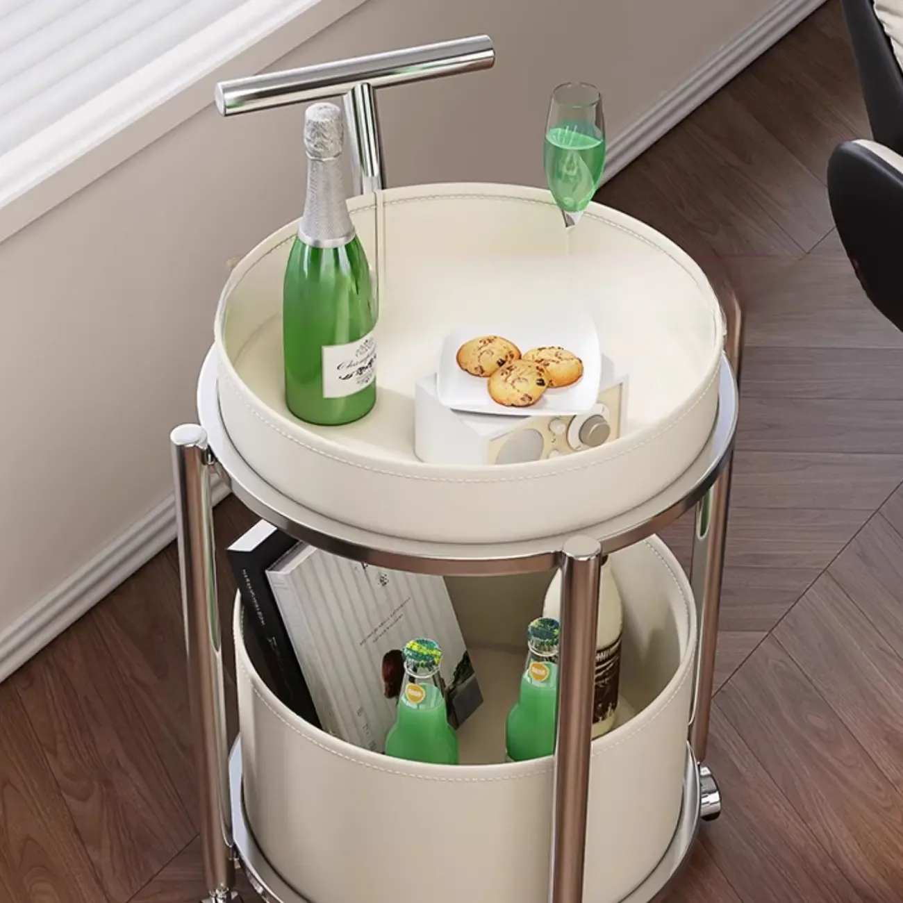 Convenient 2 Tiers Orange Cylinder Leather Side Table Image - 12