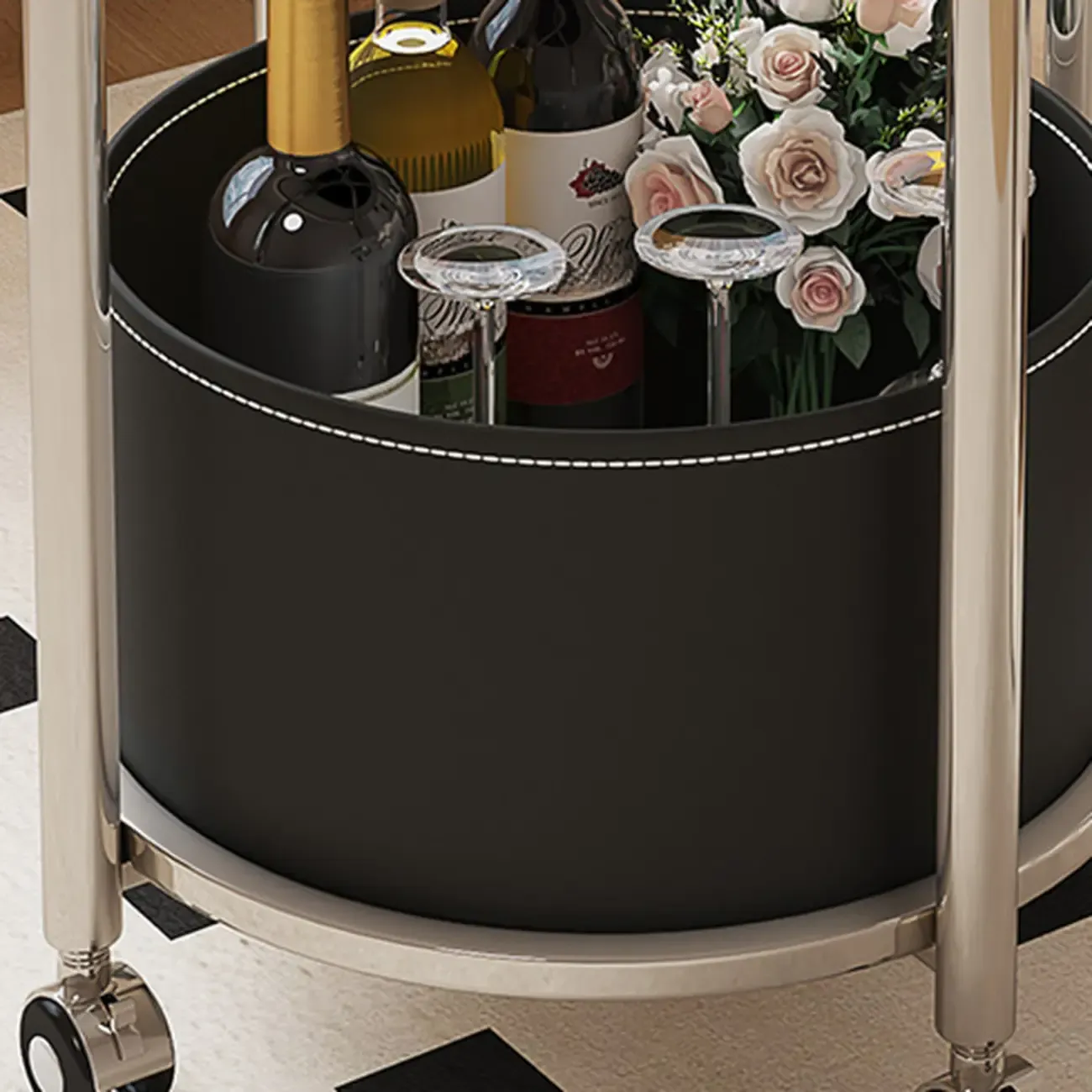 Convenient 2 Tiers Orange Cylinder Leather Side Table Image - 16