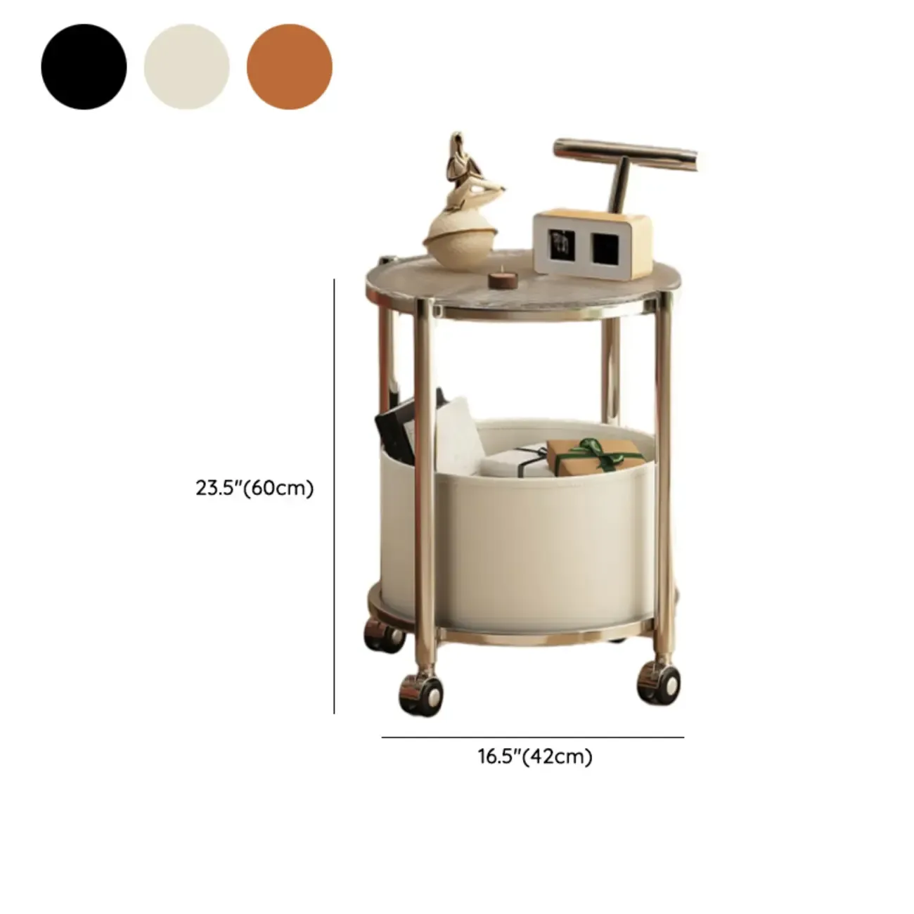 Convenient 2 Tiers Orange Cylinder Leather Side Table Image - 18