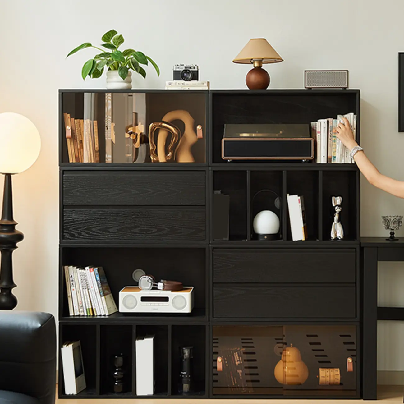 Scandinavian Black Wood Short Closed Back Bookcase Image - 2 | homeyfad