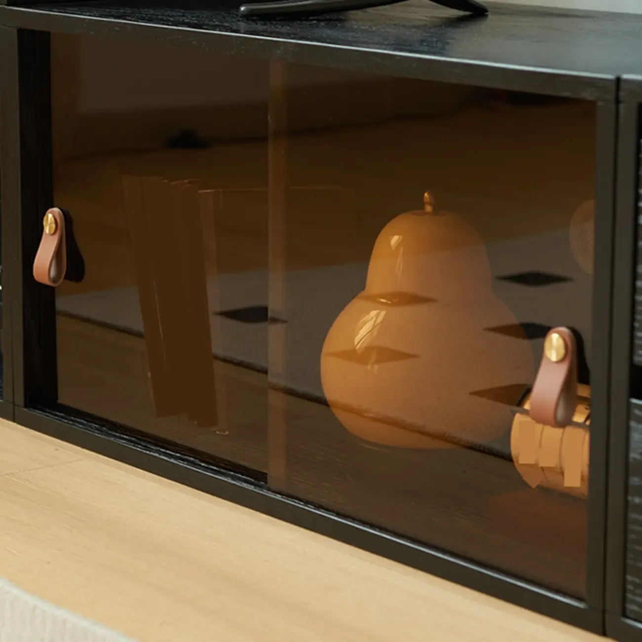 Scandinavian Black Wood Short Closed Back Bookcase Image - 9