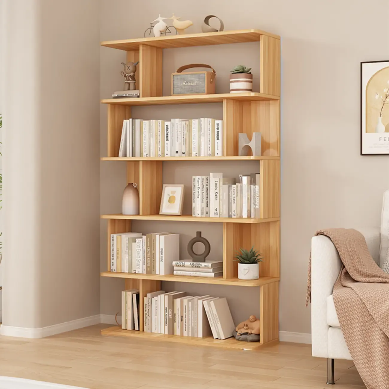 Mid-Century Vertical Walnut Open Back Bookcase for Office Image - 15