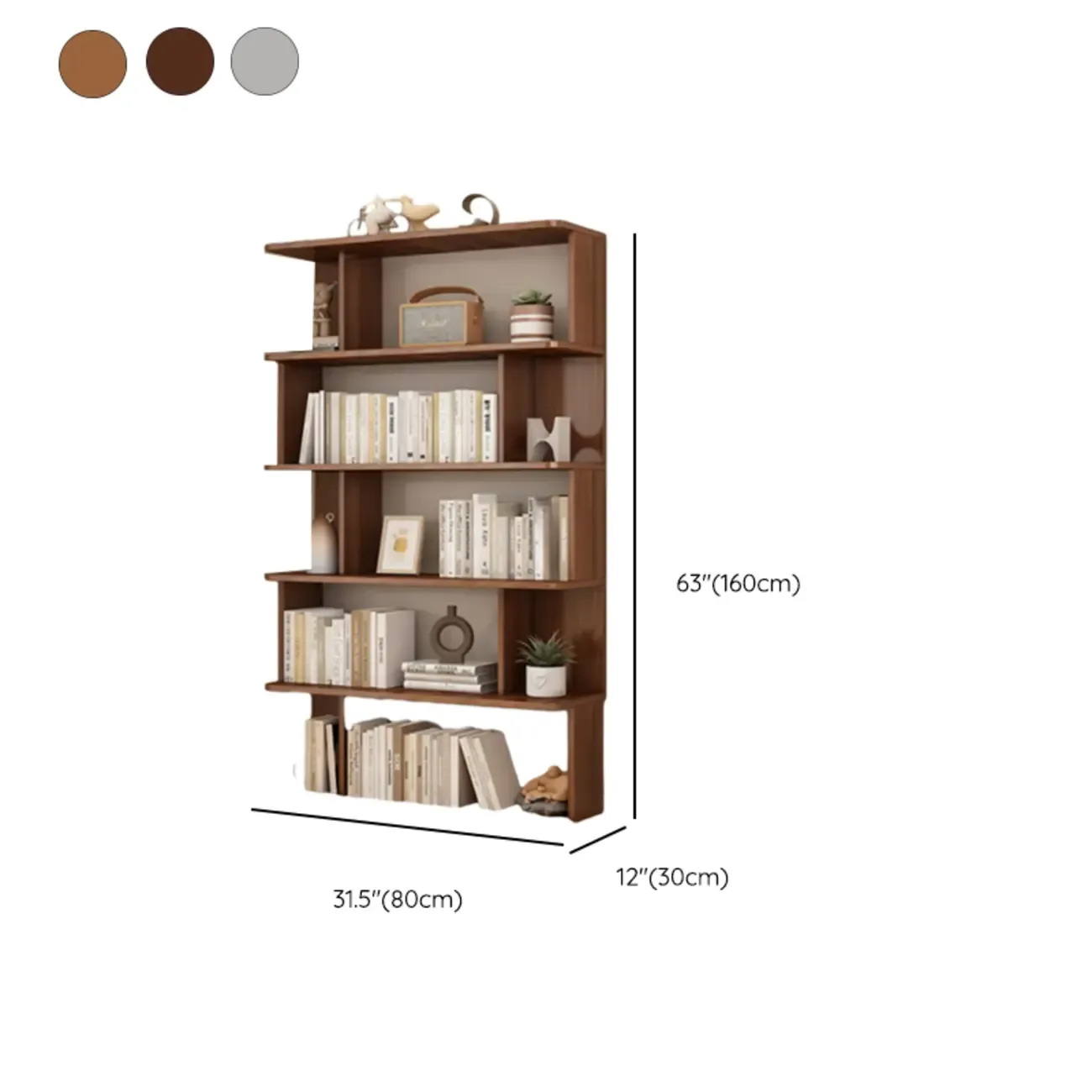 Mid-Century Vertical Walnut Open Back Bookcase for Office Image - 9