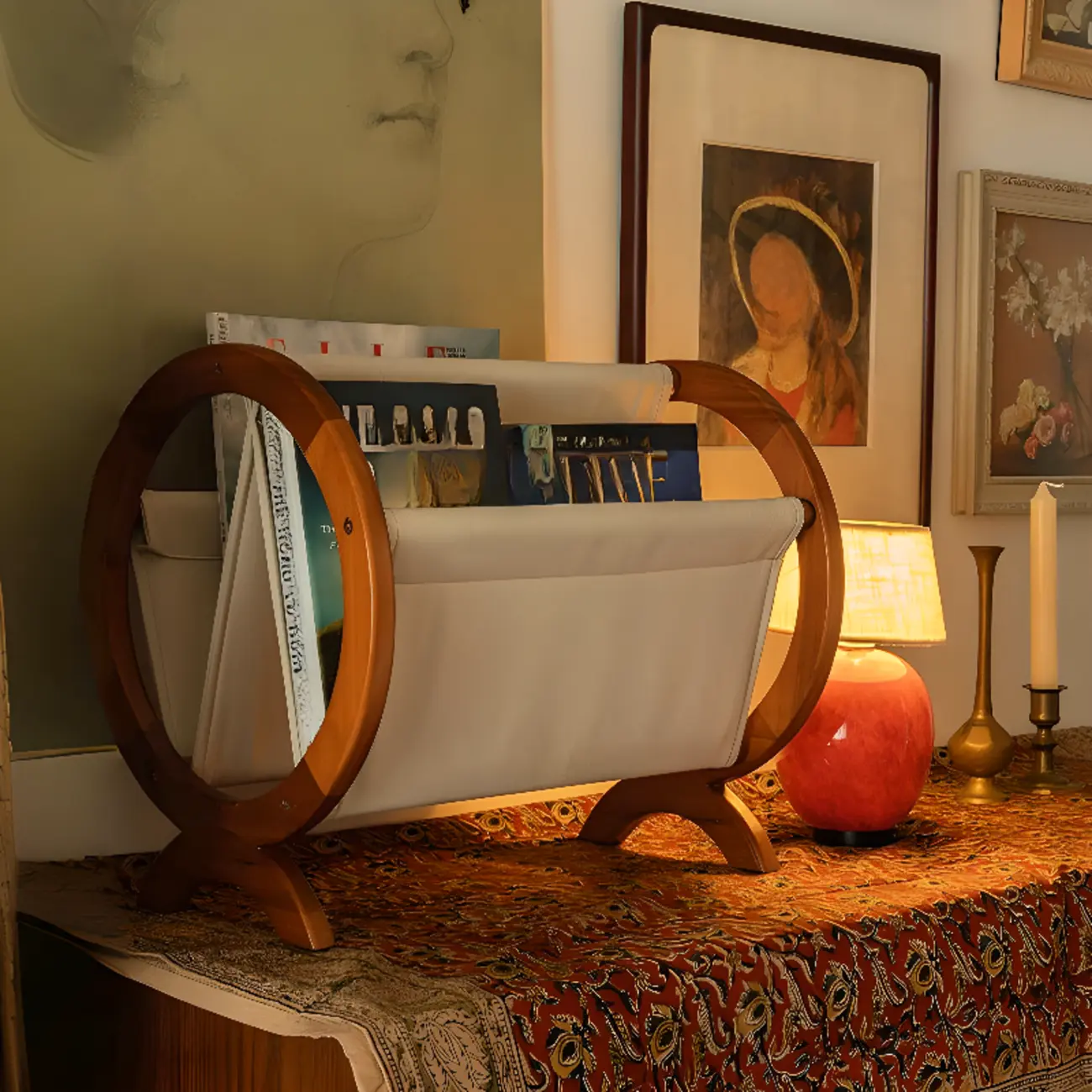 Traditional Narrow Traditional Circular Wooden Book Rack Image - 1 | homeyfad