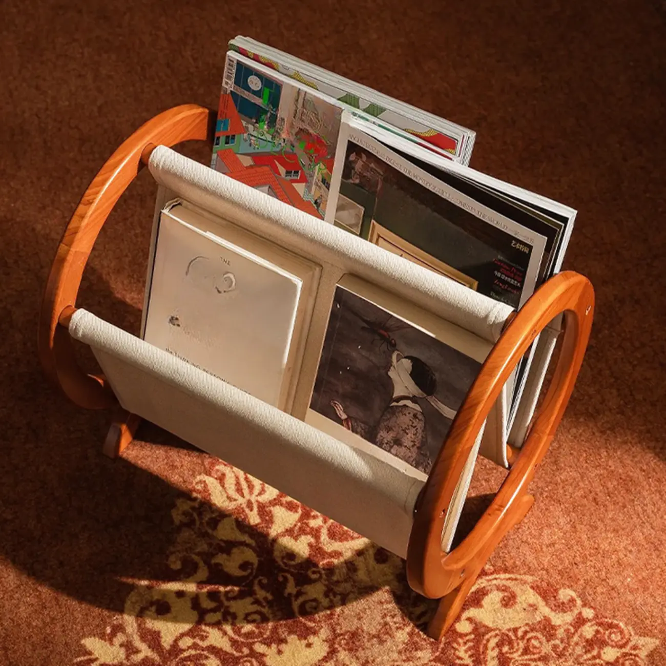 Traditional Narrow Traditional Circular Wooden Book Rack Image - 6 | homeyfad