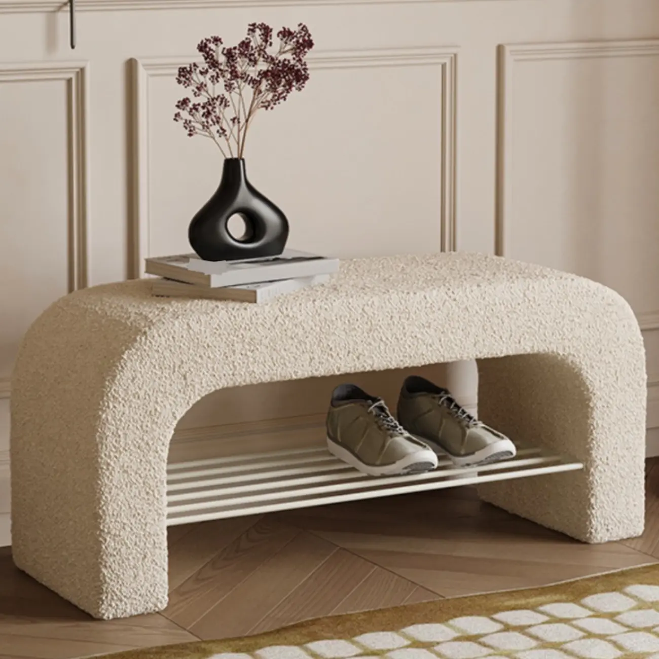 Decorative Upholstered Curved Storage Bench for Living Room Image - 1 | homeyfad