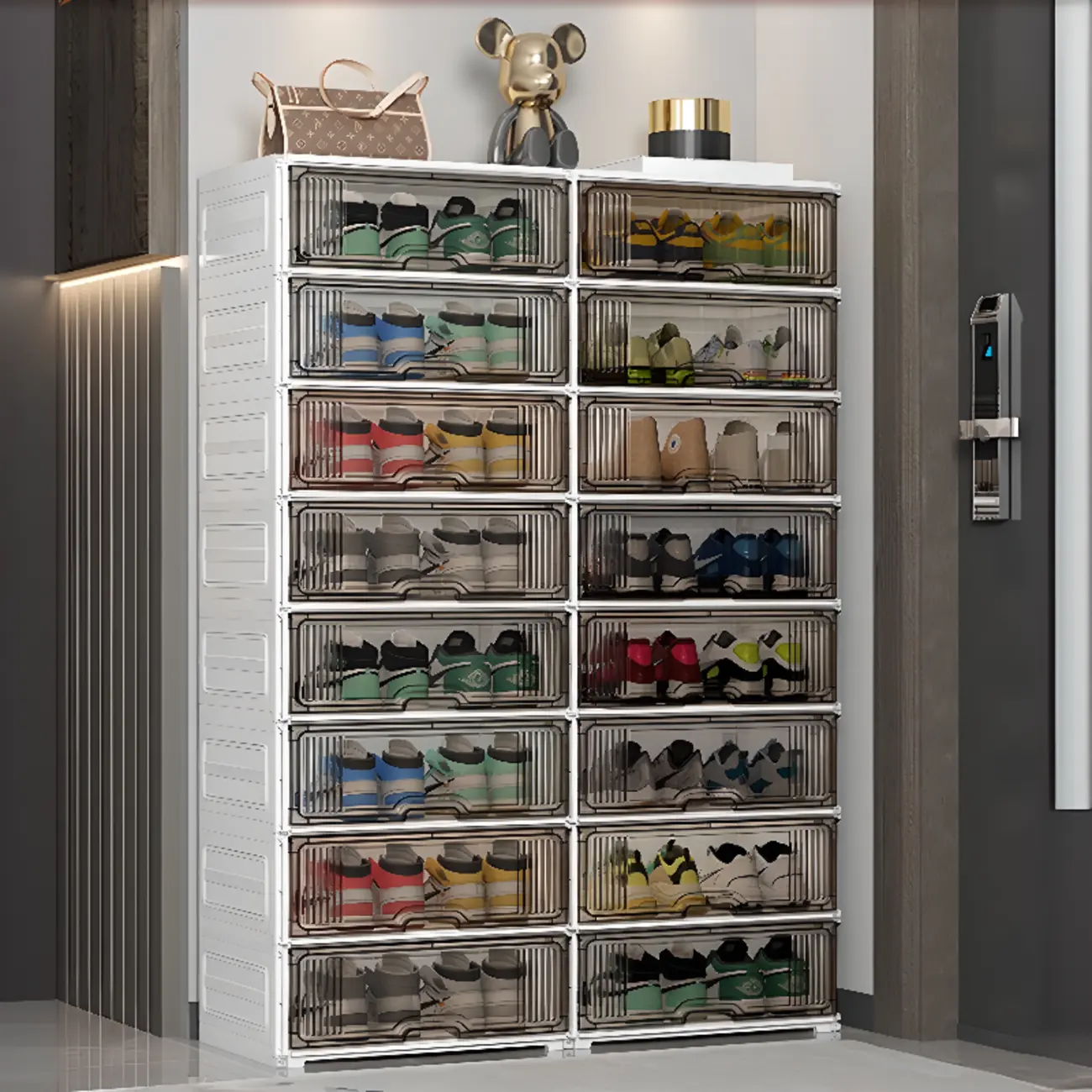 Durable Flip-up Glam Plastic Clear Shoe Boxes Stackable Image - 1 | homeyfad