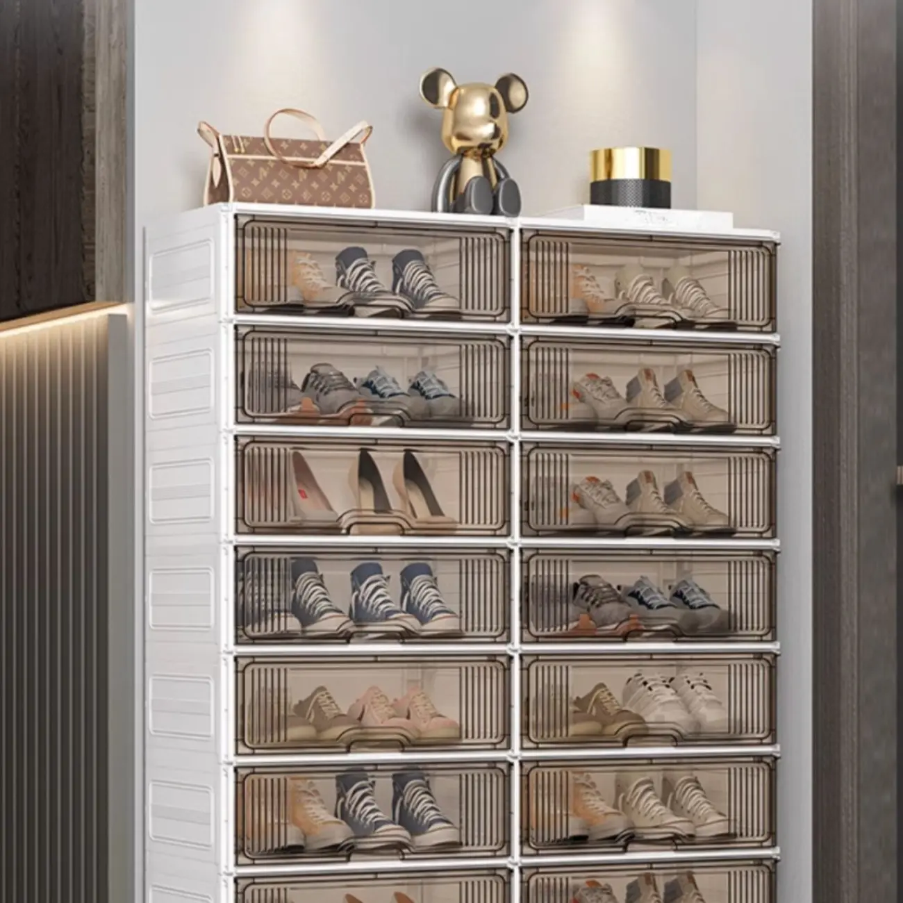 Durable Flip-up Glam Plastic Clear Shoe Boxes Stackable Image - 7 | homeyfad