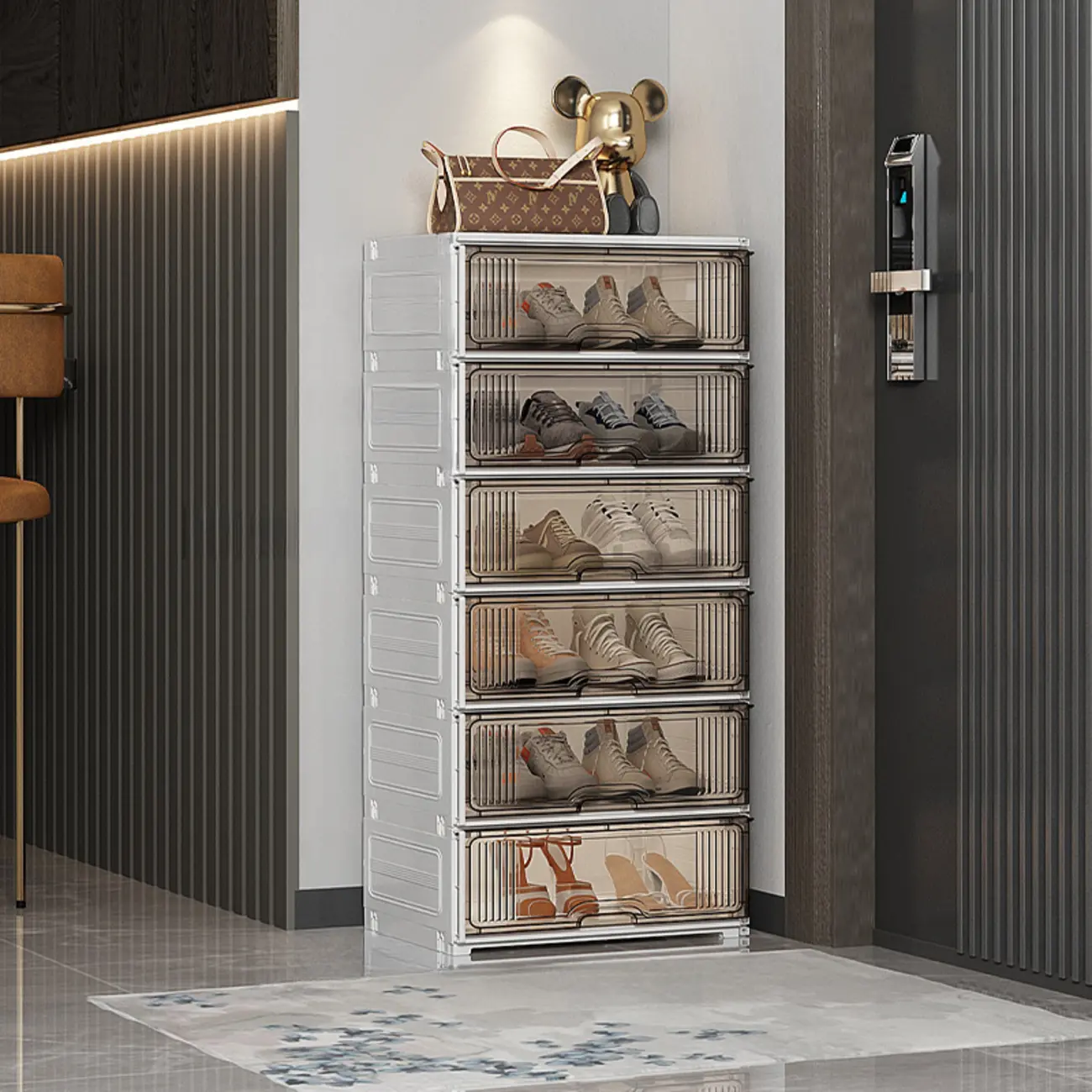 Durable Flip-up Glam Plastic Clear Shoe Boxes Stackable Image - 9 | homeyfad