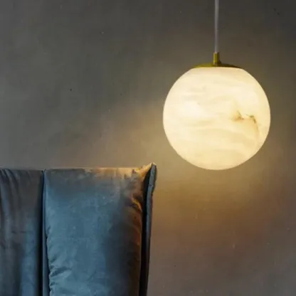 1-Light Gold Stone Square Hanging Pendant Light Image - 3